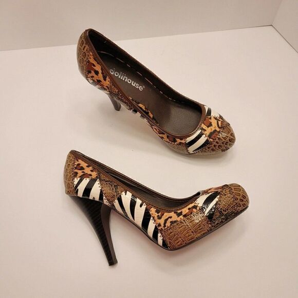 Dollhouse Dina Pumps With Patchwork Animal Prints And Hidden Platform Size 8M - Picture 7 of 11